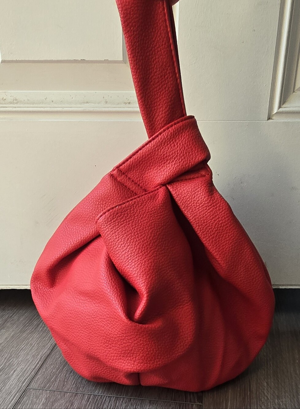 The Drop Red Faux Leather Knot Handle Slouch Bag Pebbled Hobo Wristlet